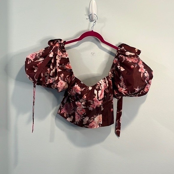 LoveShackFancy “Jansen” Crop Top in Oxblood 4 - Picture 3 of 5